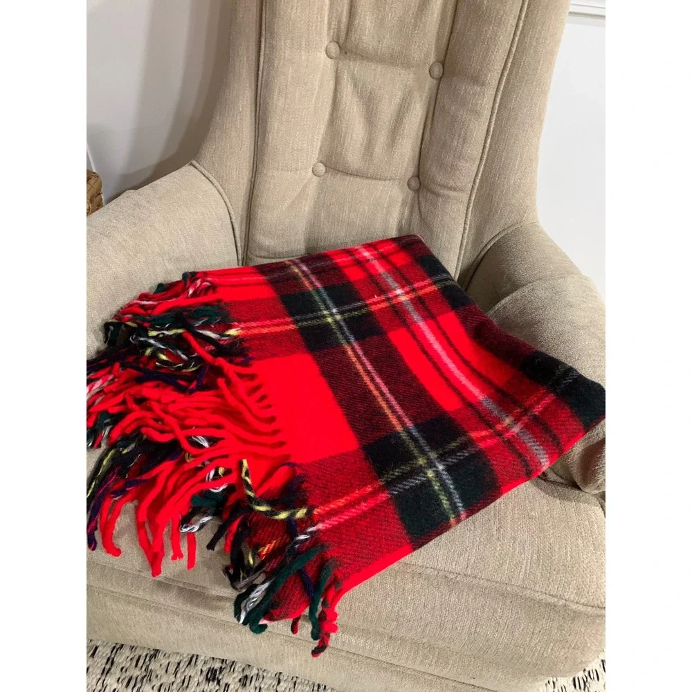 Vintage Troy Robe Red Plaid Wool Blanket Throw Fringed Retro Cottagecore 90s Y2K